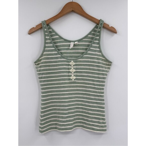 Anthropologie Tops - Anthropologie Elodie Striped Henley Tank | Sage / Ivory | Small